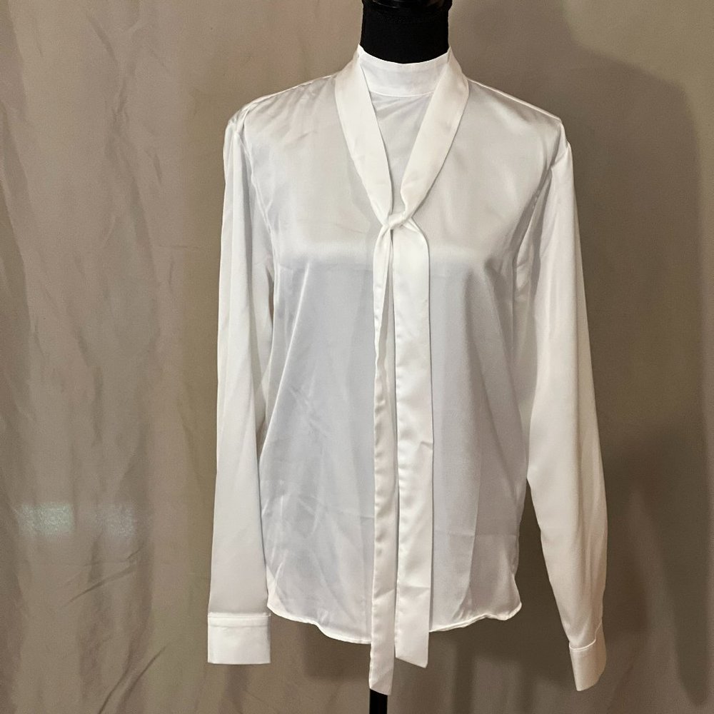 Asos Unisex design regular fit tie front satin shirt in off white Size XS